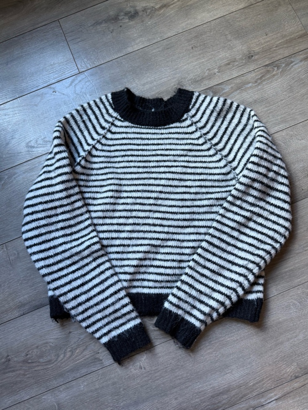 American Eagle Outfitters Black and White Striped Crewneck Sweater